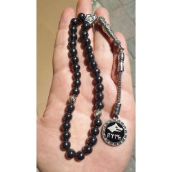 Göktürk "Türk" & Wolf Head Hematite Tesbih | Black Tassel